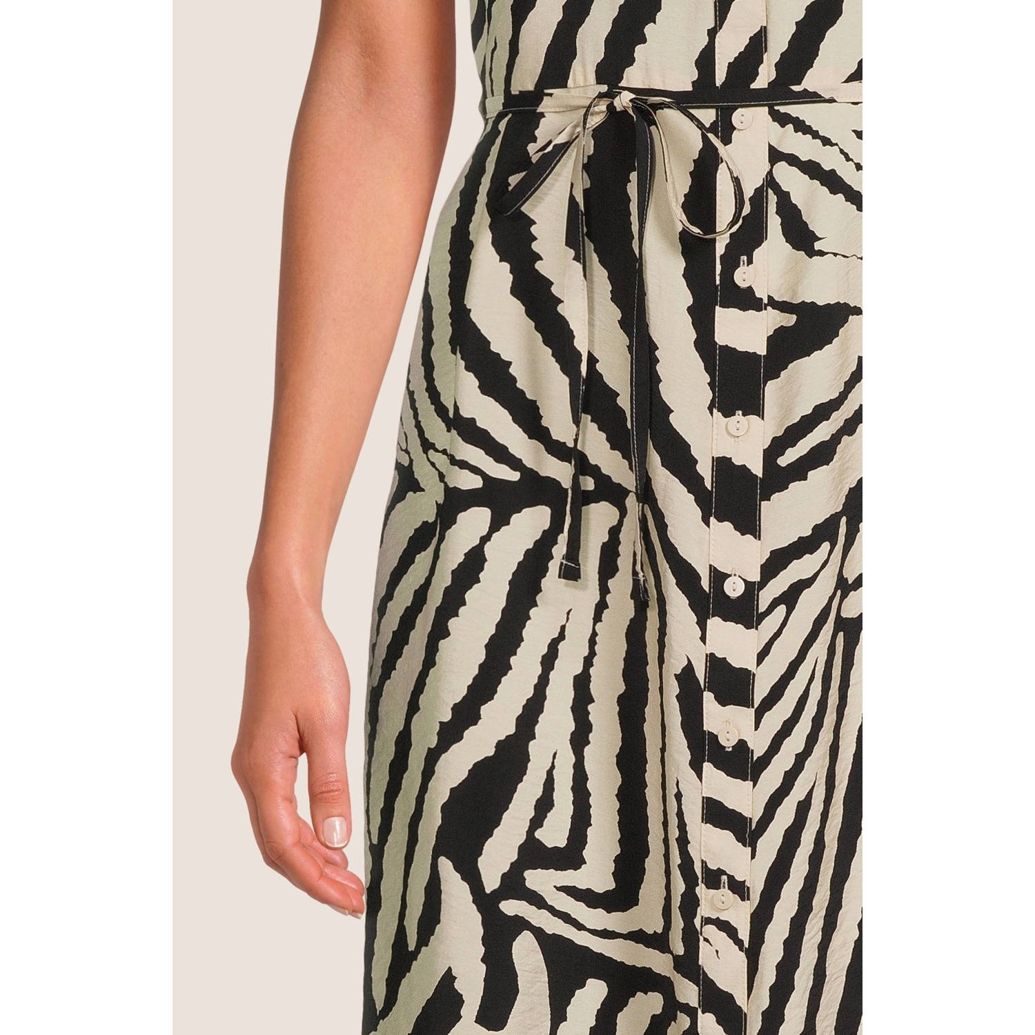 JDY blousejurk CAMILLE met zebraprint en ceintuur zwart taupe