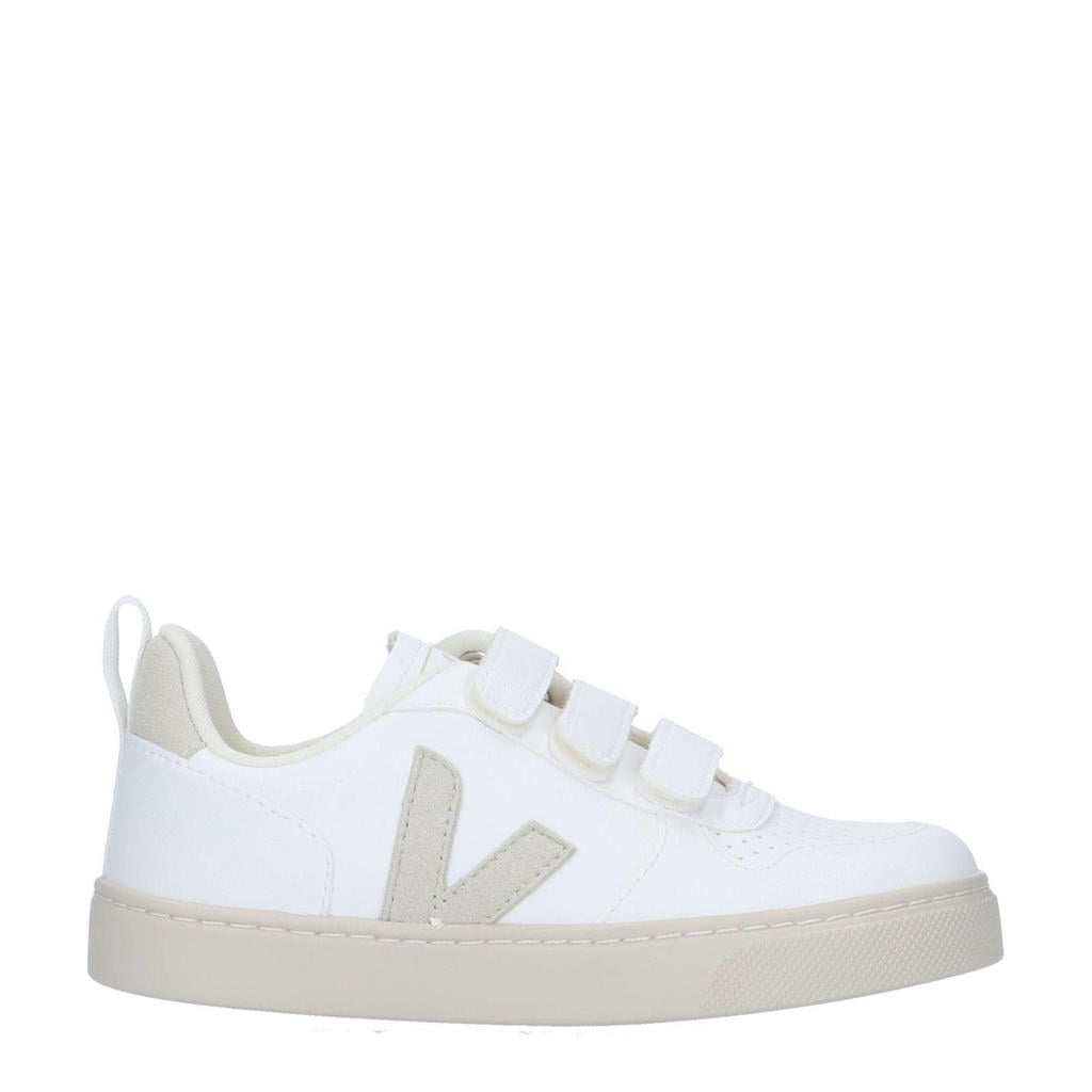 Witte jongens en meisjes Veja V-10 sneakers van imitatieleer met klittenband en logo
