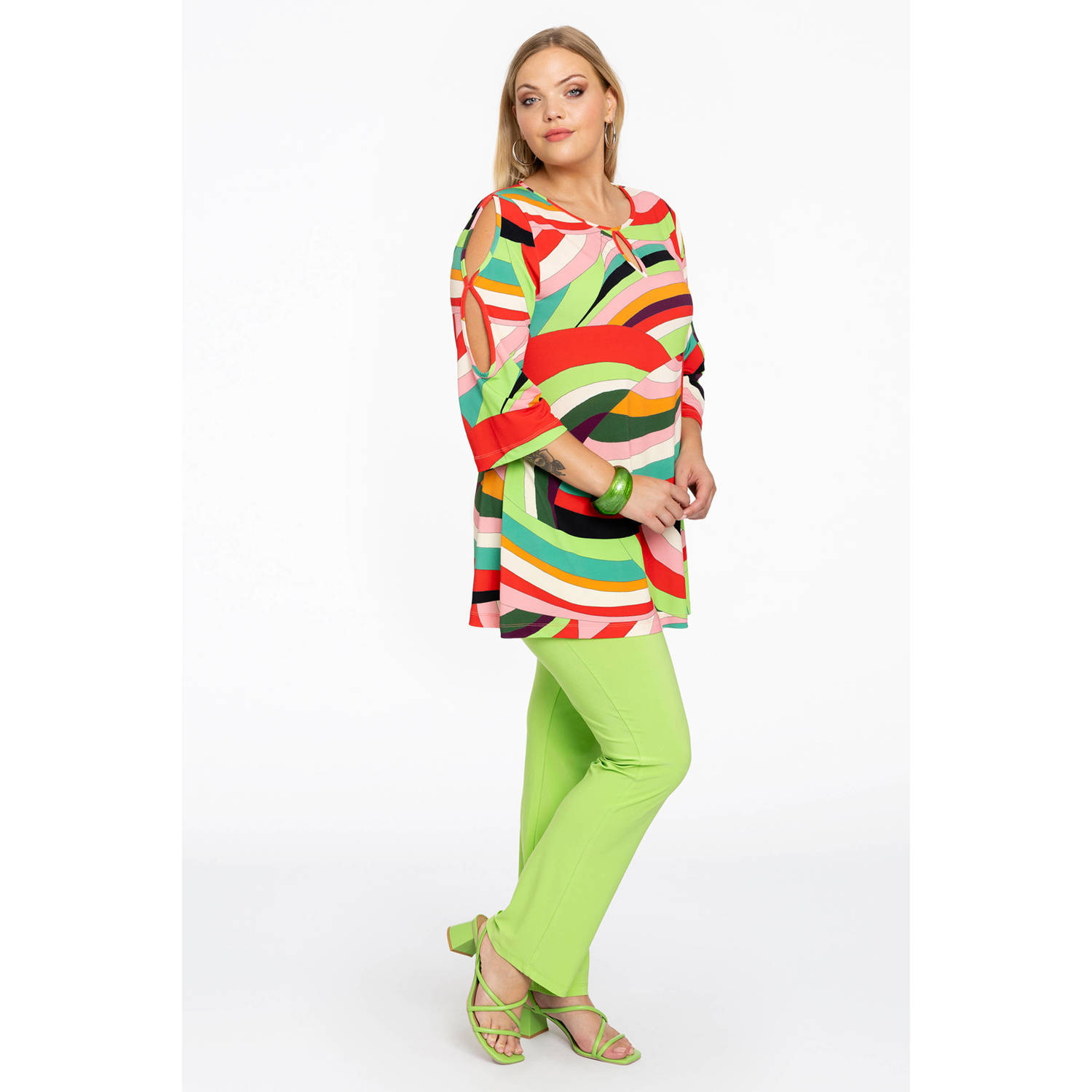 YOEK tuniek DOLCE met all over print en open detail meerdere kleuren