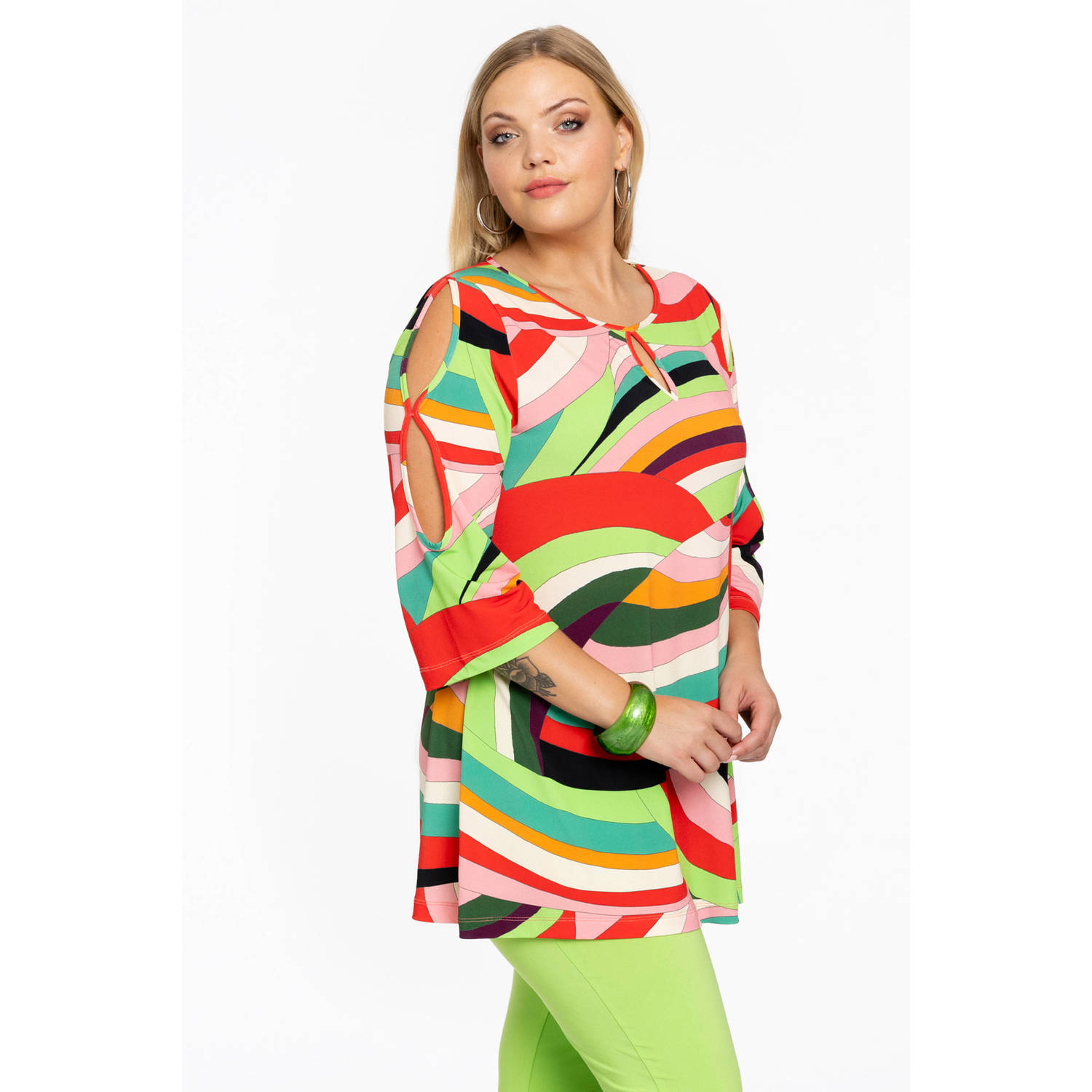 YOEK tuniek DOLCE met all over print en open detail meerdere kleuren