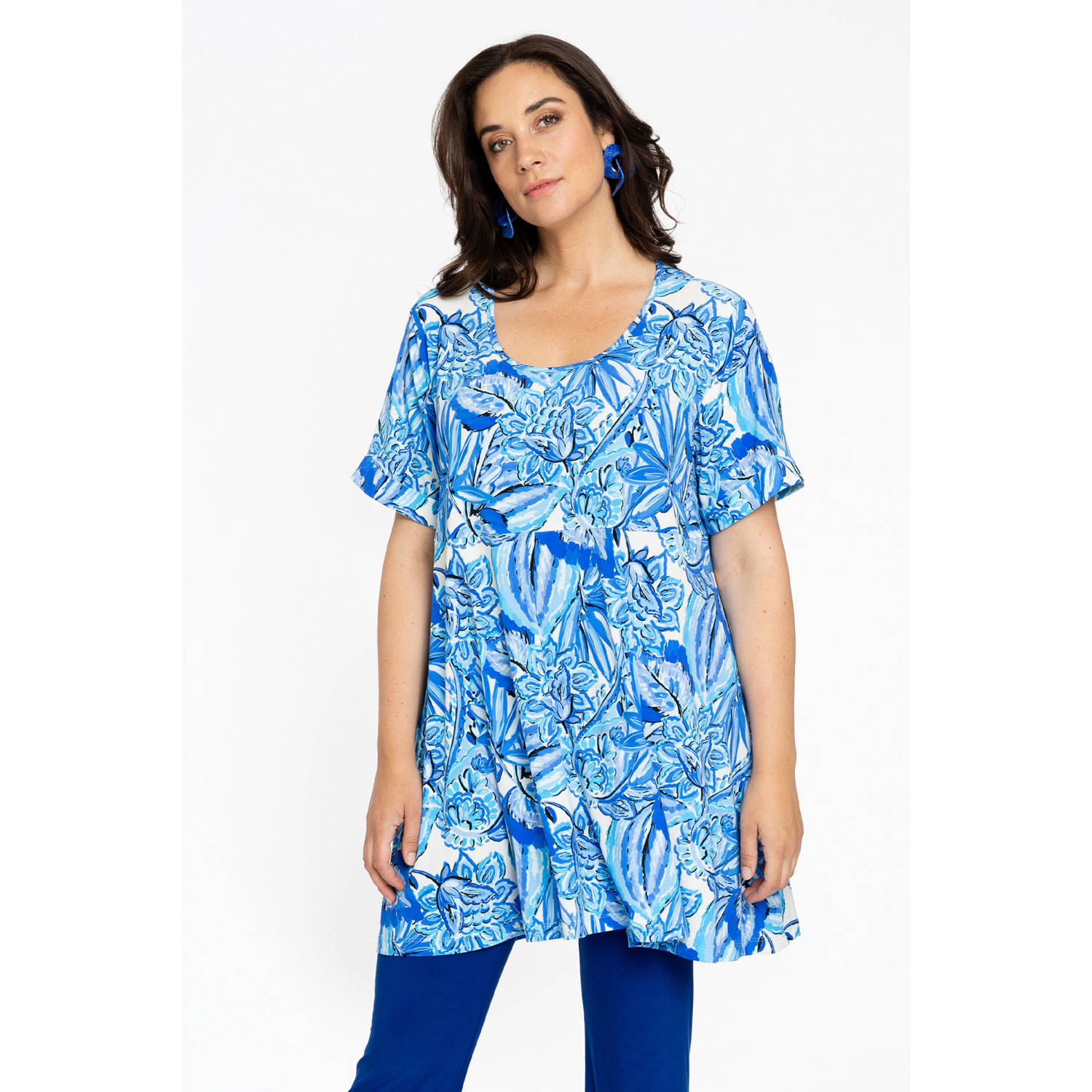 YOEK tuniek DOLCE met all over print blauw