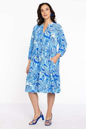 blousejurk DOLCE met all over print en ruches blauw
