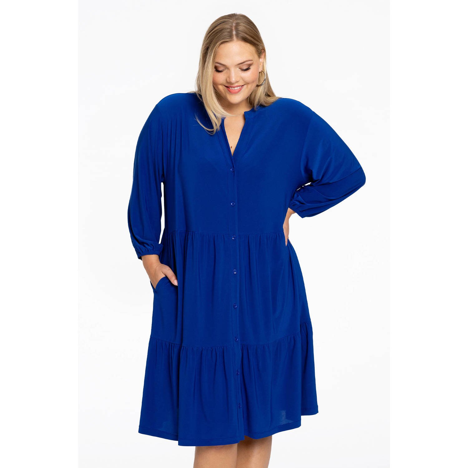 YOEK blousejurk DOLCE met ruches blauw