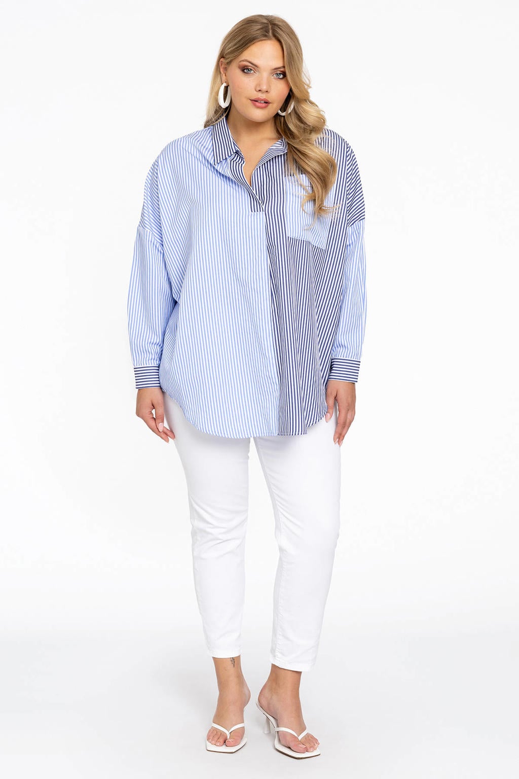 YOEK gestreepte blouse blauw