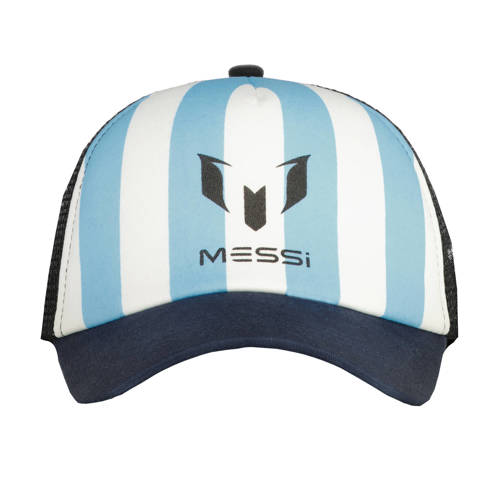 Vingino x Messi gestreepte pet met logo blauw/wit