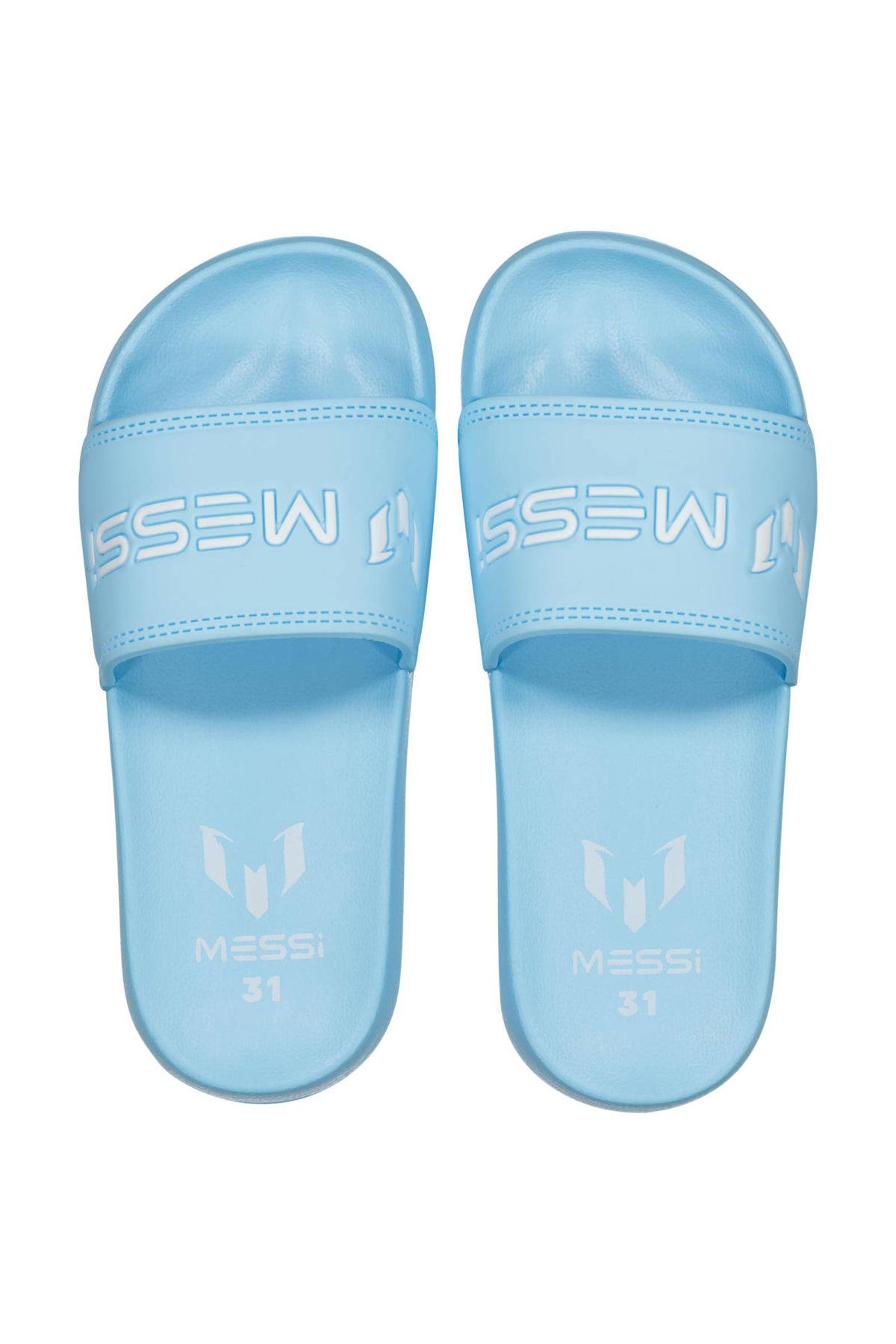 Vingino x Messi Sane slipper met logo lichtblauw wehkamp