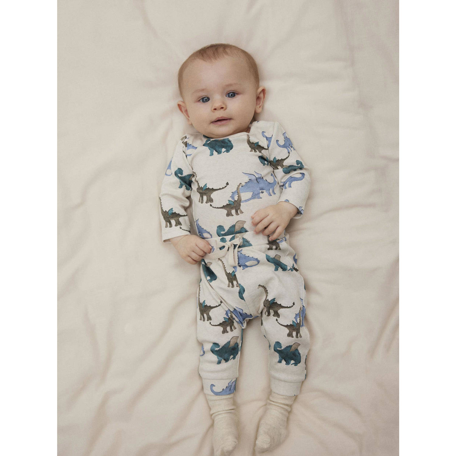 NAME IT BABY romper NBMDRAGON met dinoprint beige