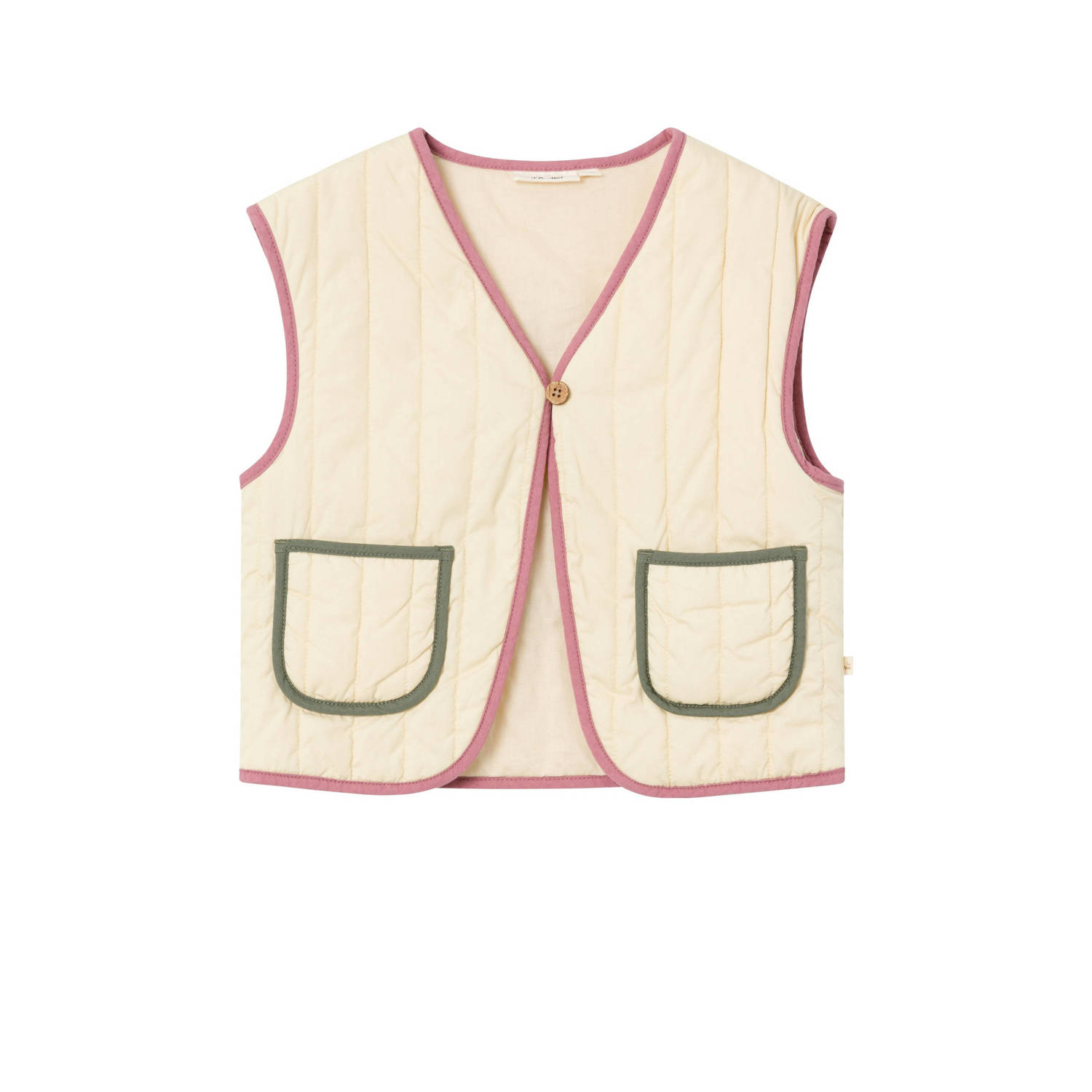 LIL' ATELIER MINI gilet NMFDUNNA met backprint en borduursels ecru roze groen Meisjes Katoen V-hals 110