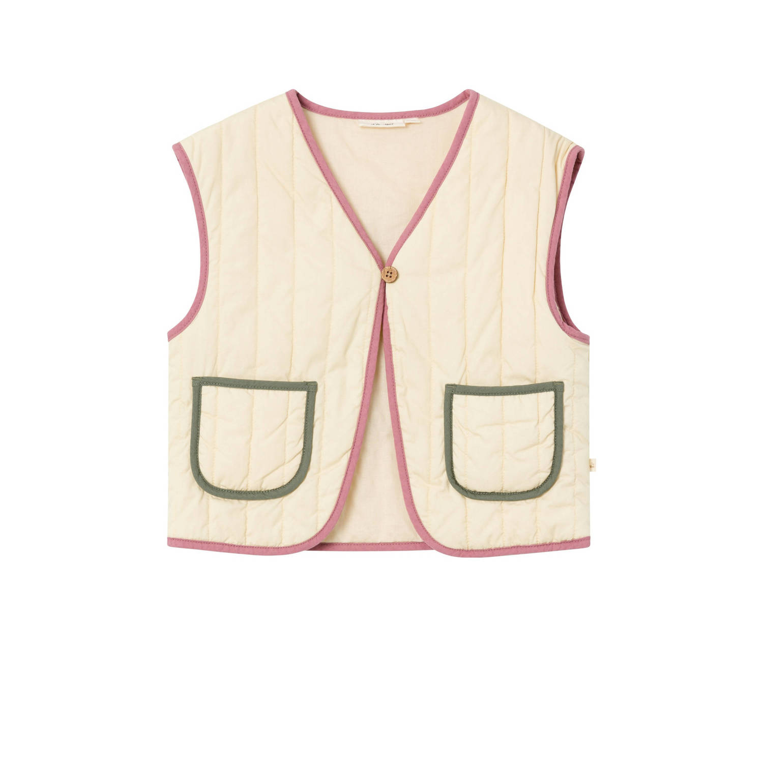 LIL' ATELIER MINI gilet NMFDUNNA met backprint en borduursels ecru roze groen