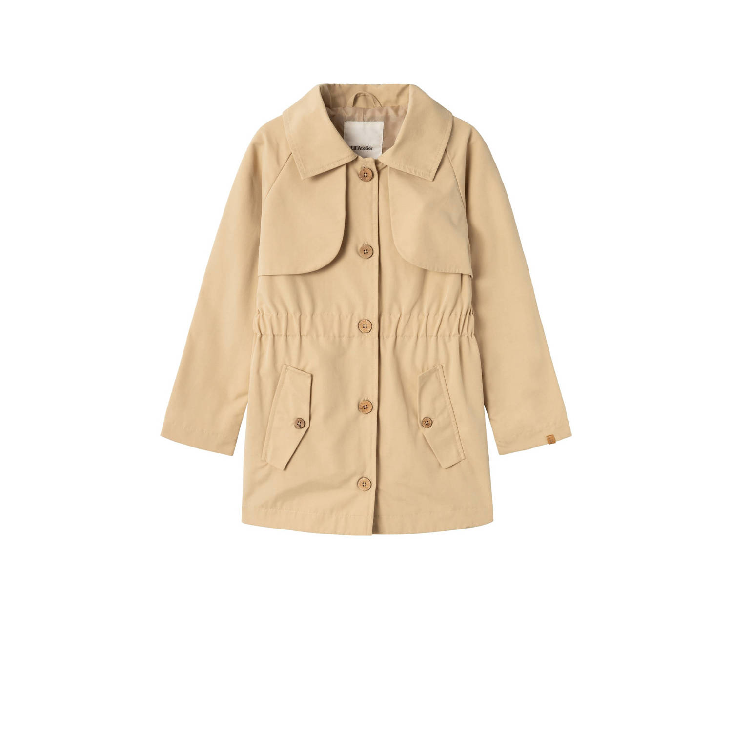 LIL' ATELIER MINI zomer trenchcoat NMFLAMADELIN zand Jas Beige Meisjes Polyester Reverskraag 116