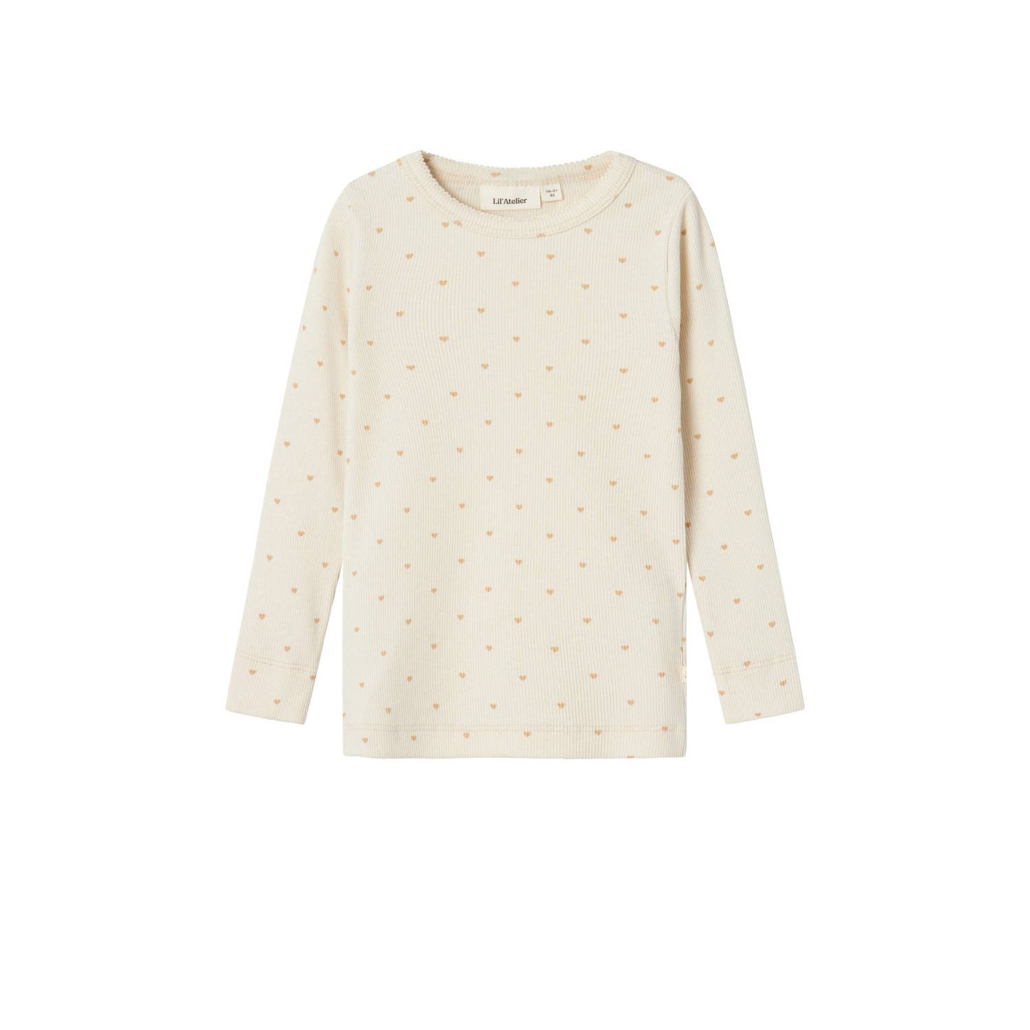LIL' ATELIER MINI longsleeve NMFGAGO met hartjes ecru roze Meisjes Katoen Ronde hals 122 128