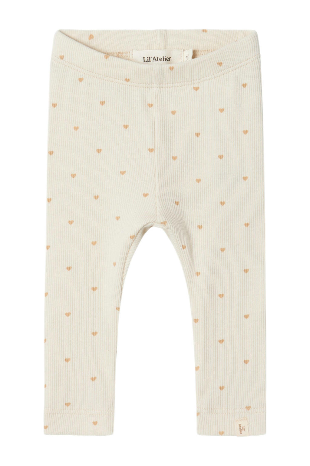 Ecru en roze meisjes LIL' ATELIER BABY baby regular fit broek van katoen met elastische tailleband en hartjesprint