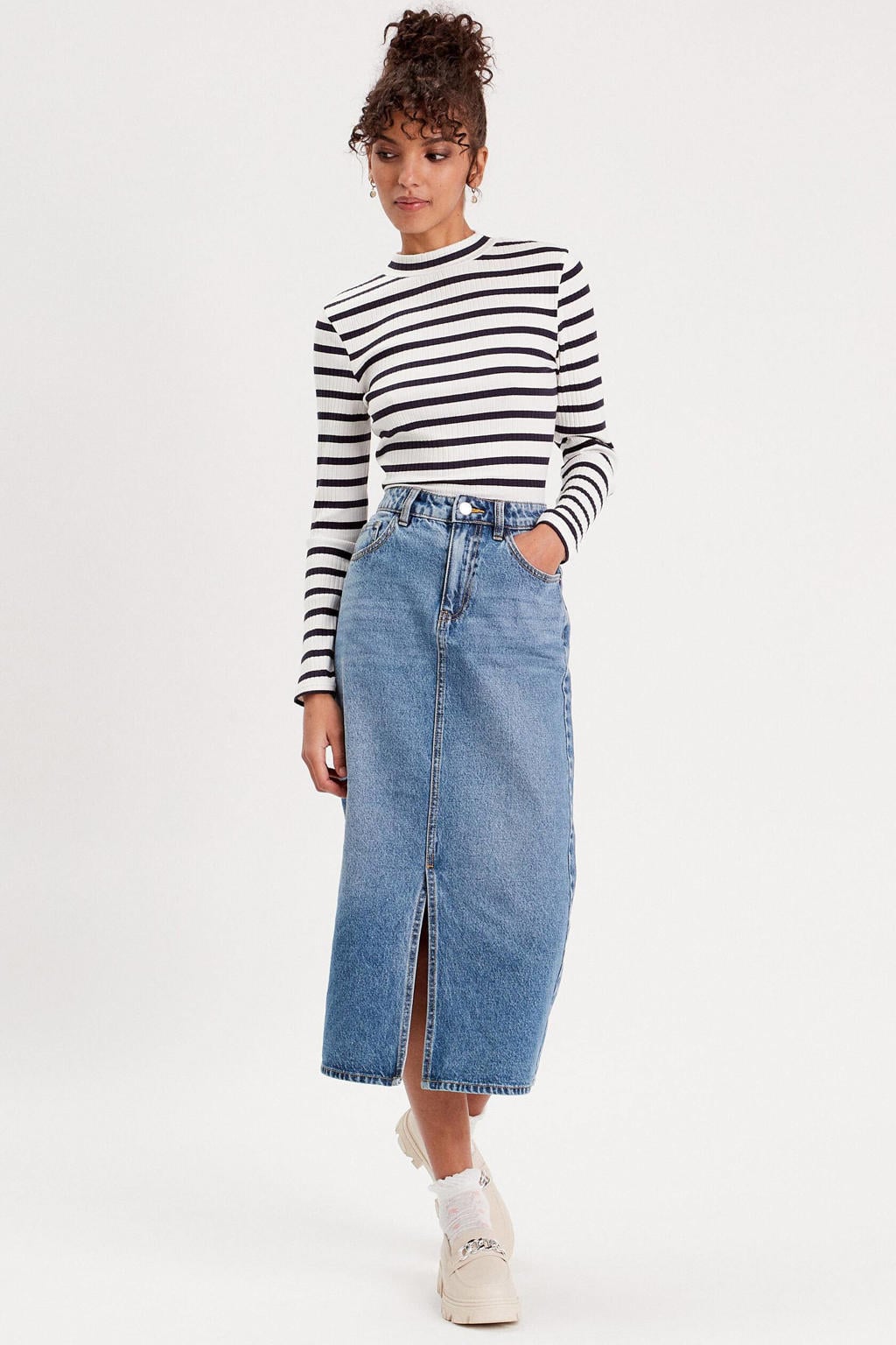 Stonewashed dames Cache Cache spijkerrok stonewashed blue gemaakt van denim en met rits- en knoopsluiting