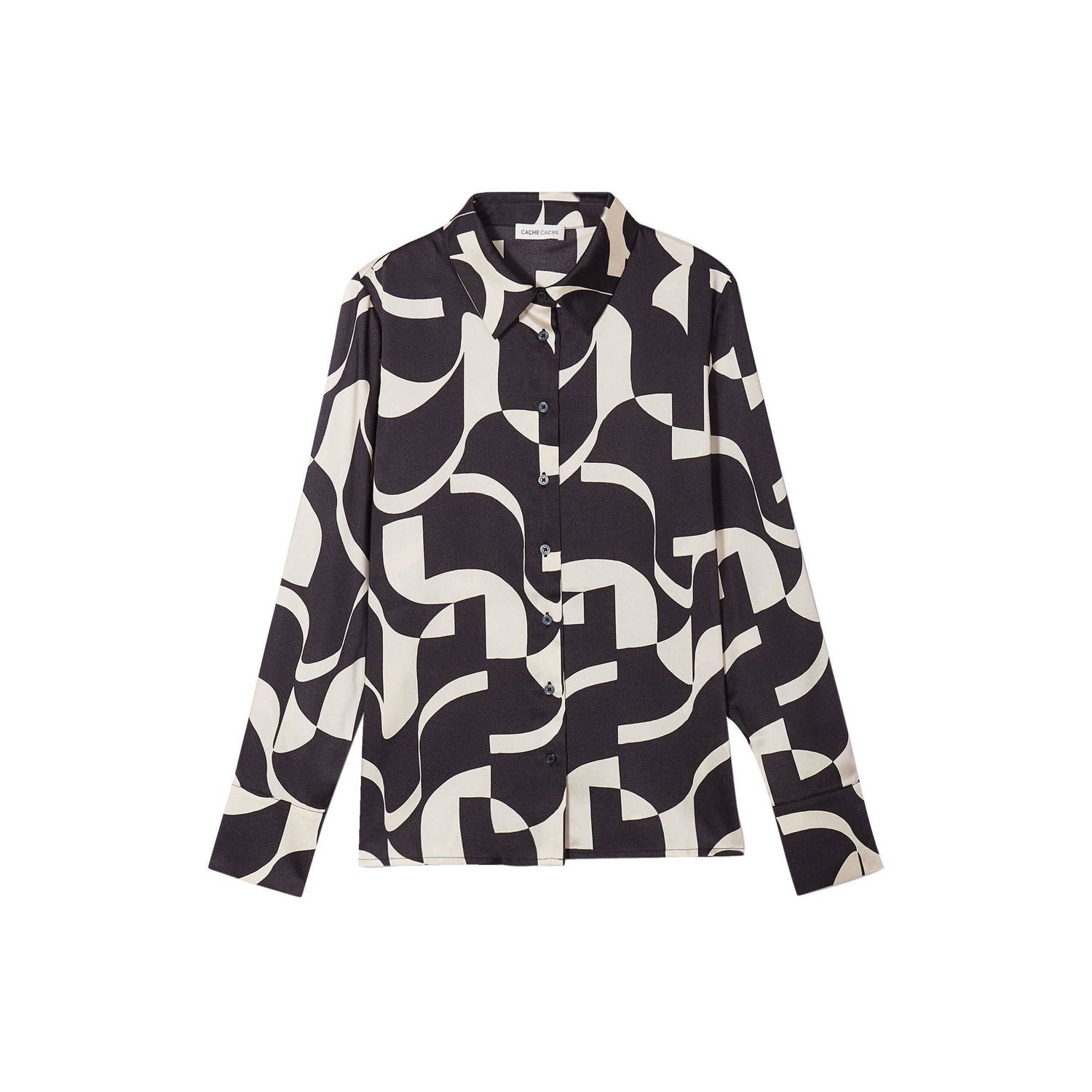 Cache blouse met grafische print zwart ecru