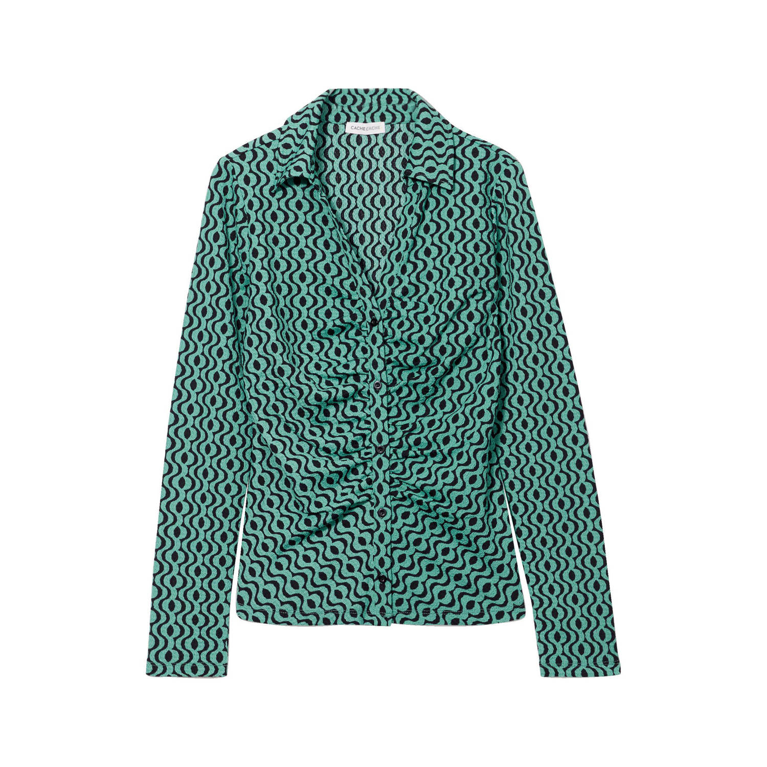 Cache blouse met all over print en plooien groen zwart