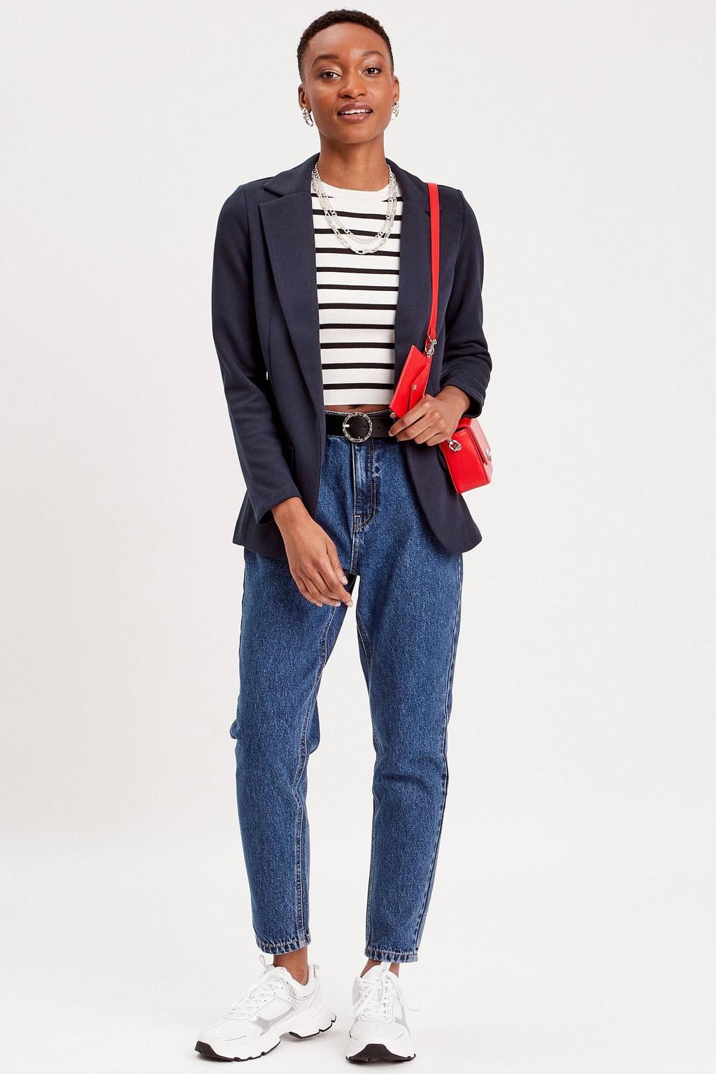 Marineblauw dames Cache Cache getailleerde blazer blauw van polyester met effen, lange mouwen en reverskraag
