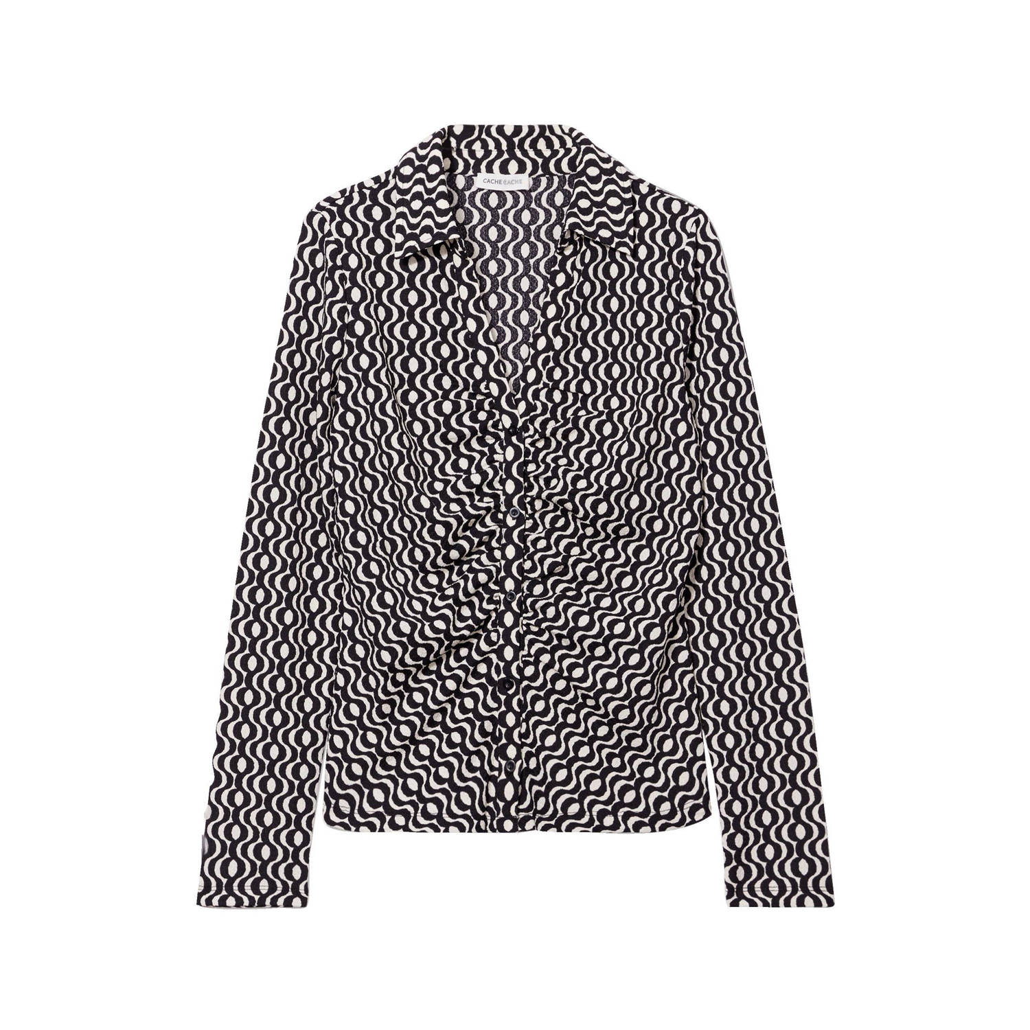 Cache blouse met all over print en plooien zwart ecru
