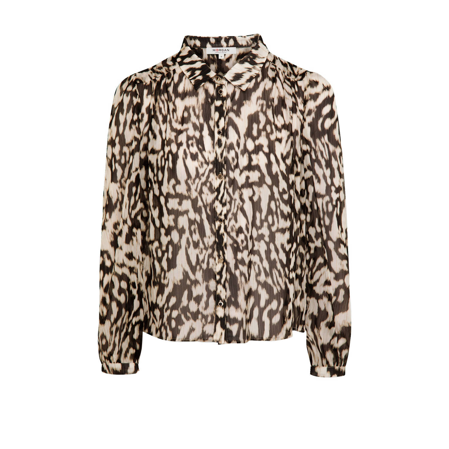 Morgan semi-transparante blouse met dierenprint bruin ecru