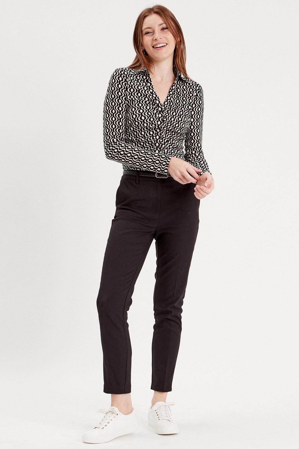 Zwarte dames Cache Cache cropped high waist tapered fit pantalon van katoen met rits- en knoopsluiting en effen