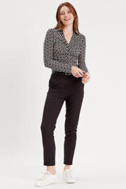 thumbnail: Zwarte dames Cache Cache cropped high waist tapered fit pantalon van katoen met rits- en knoopsluiting en effen