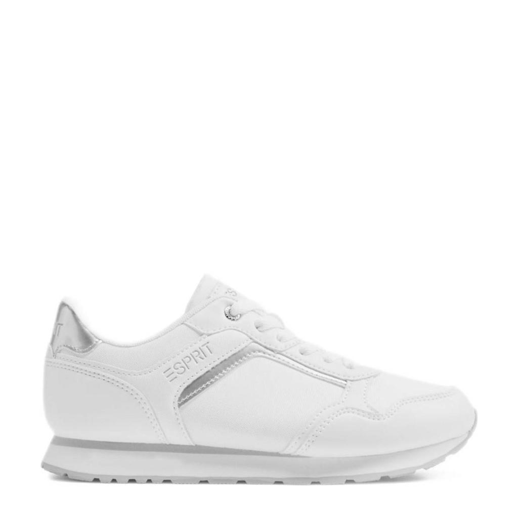 Witte dames ESPRIT sneakers van imitatieleer en textiel met veters en logo