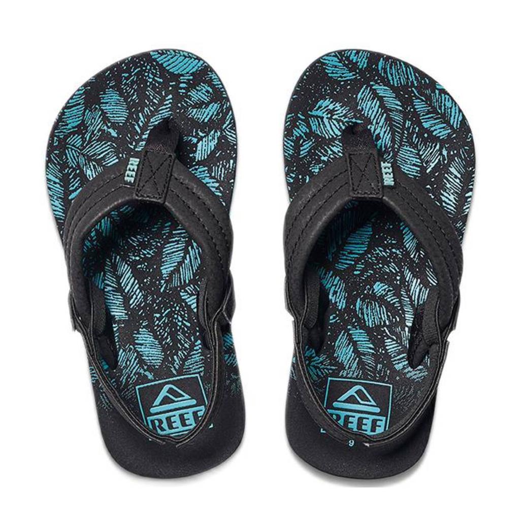 Zwart en aqua jongens Reef Little Ahi teenslippers