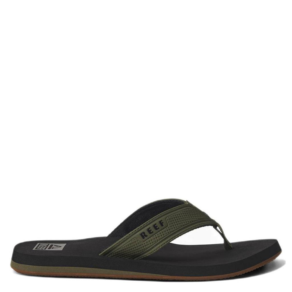Olijfgroen en zwarte heren Reef teenslippers van textiel