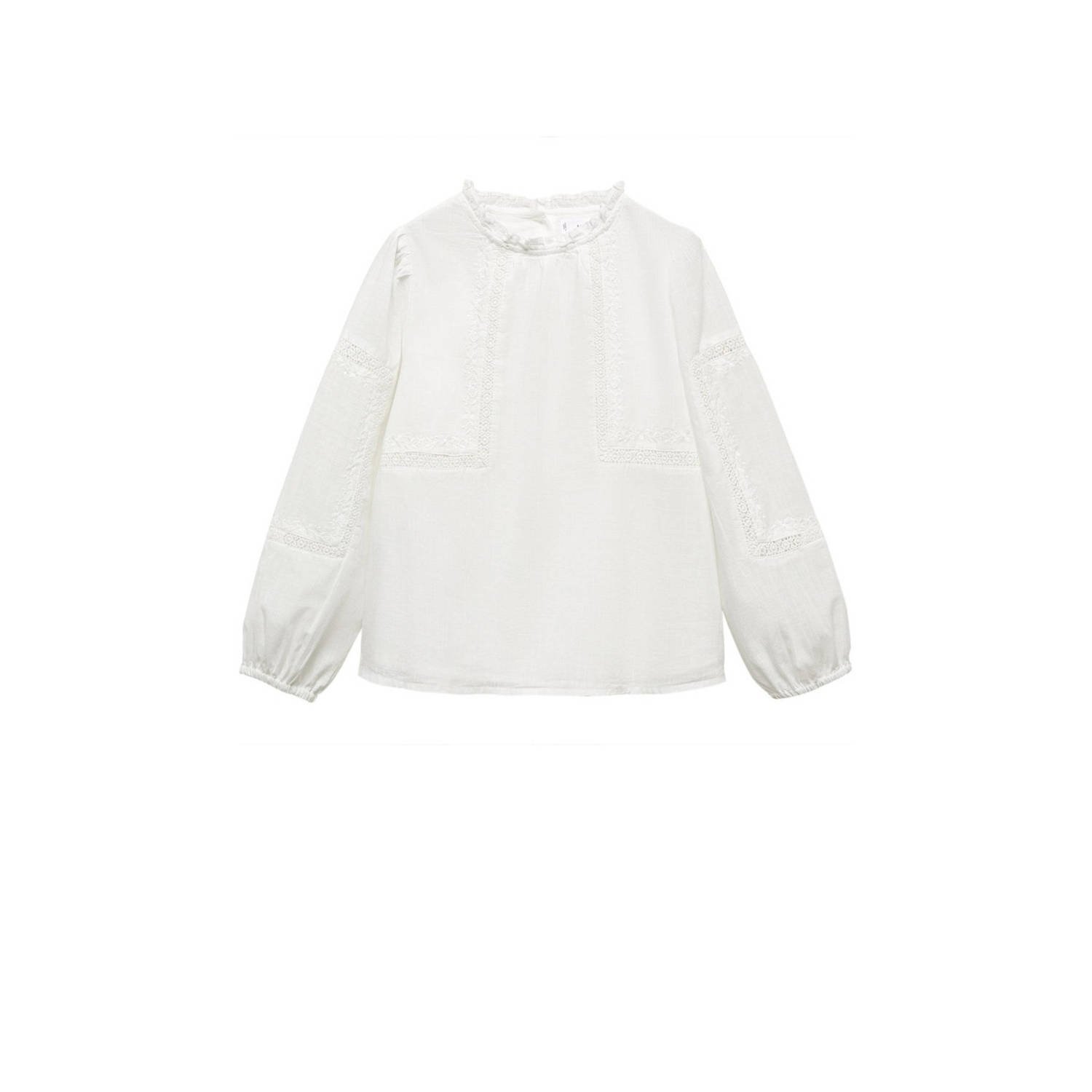 Mango Kids top naturel wit Meisjes Katoen Ronde hals Effen 122