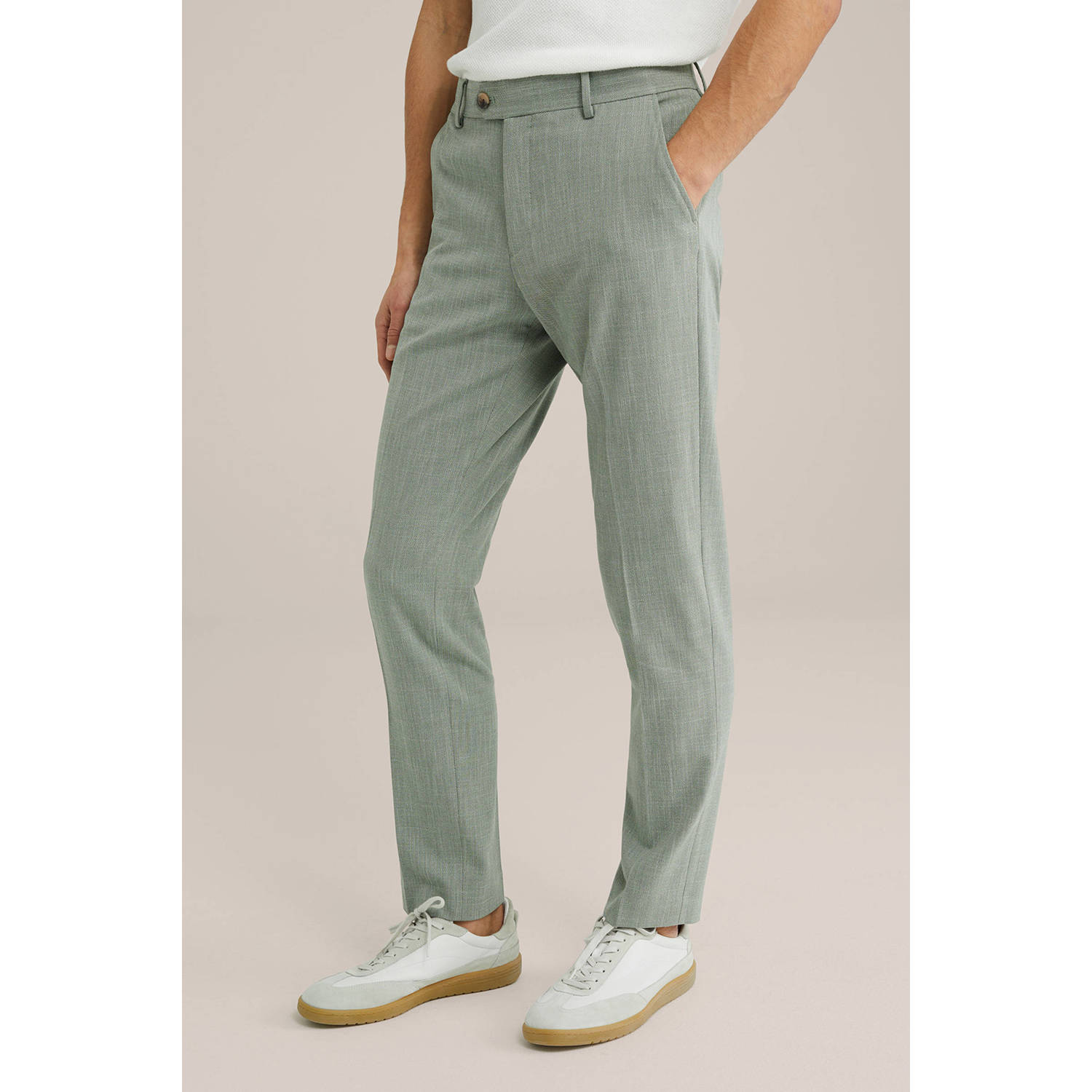 WE Fashion slim fit pantalon grijsgroen