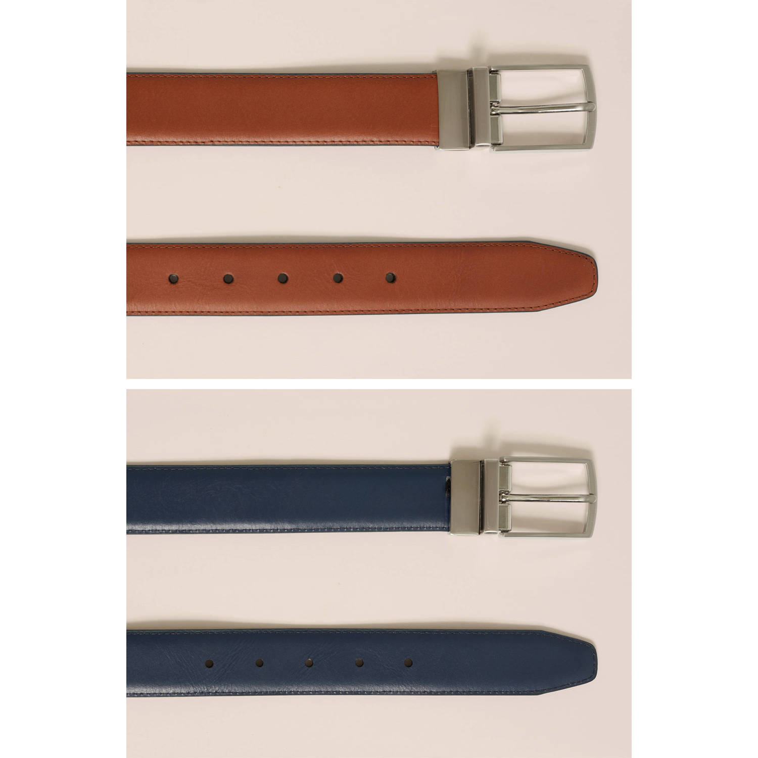 WE Fashion leren reversible riem donkerblauw cognac