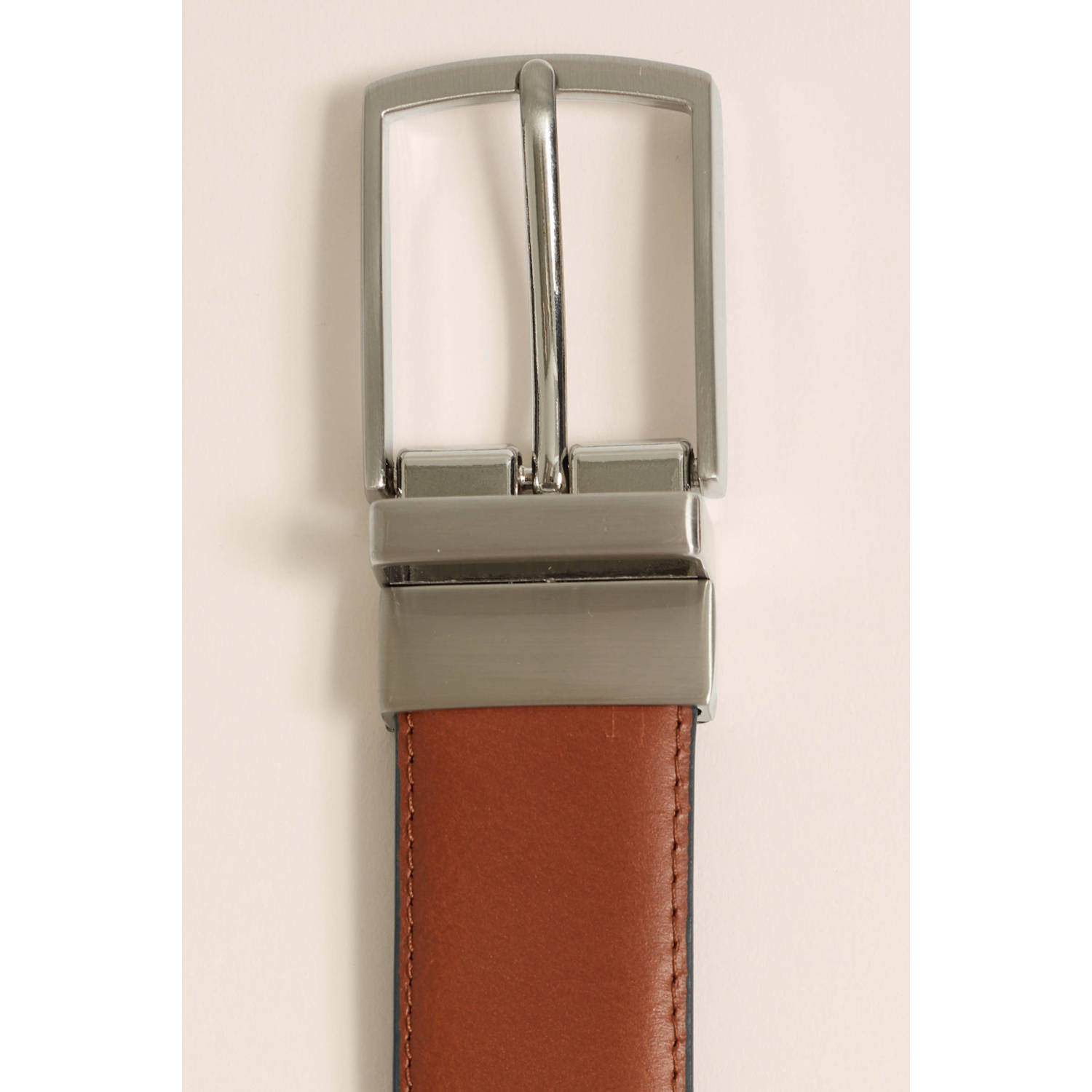 WE Fashion leren reversible riem donkerblauw cognac