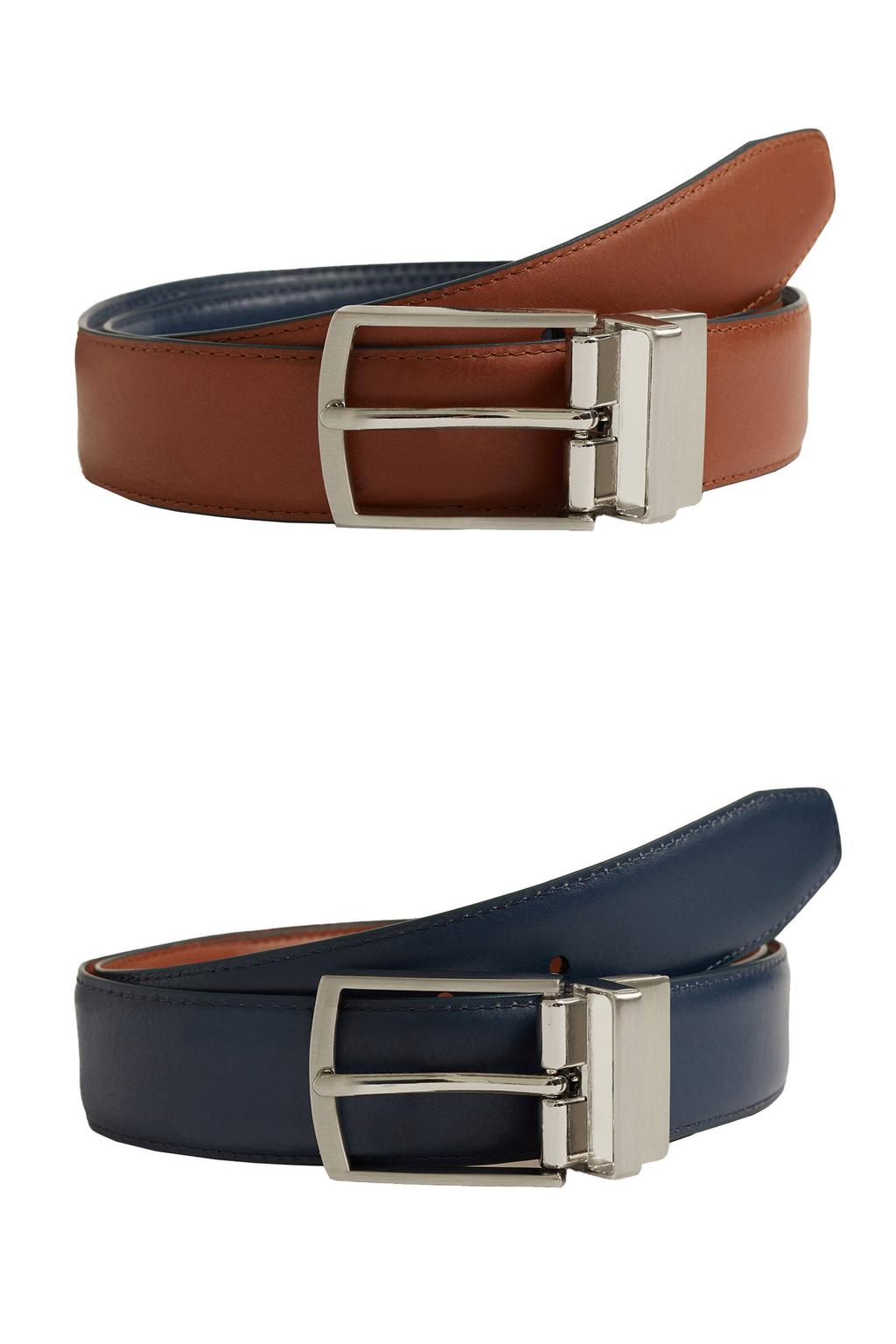 WE Fashion leren reversible riem donkerblauw/cognac