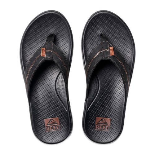 Reef Cushion Phantom 2.0 leren teenslippers zwart/koffie afbeelding