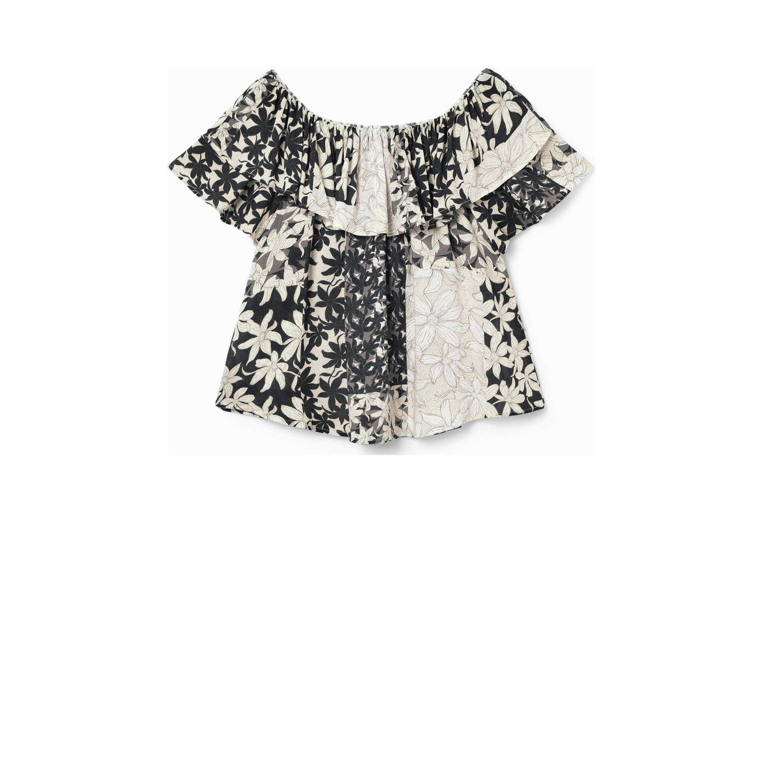 Desigual off shoulder top met all over print zwart ecru