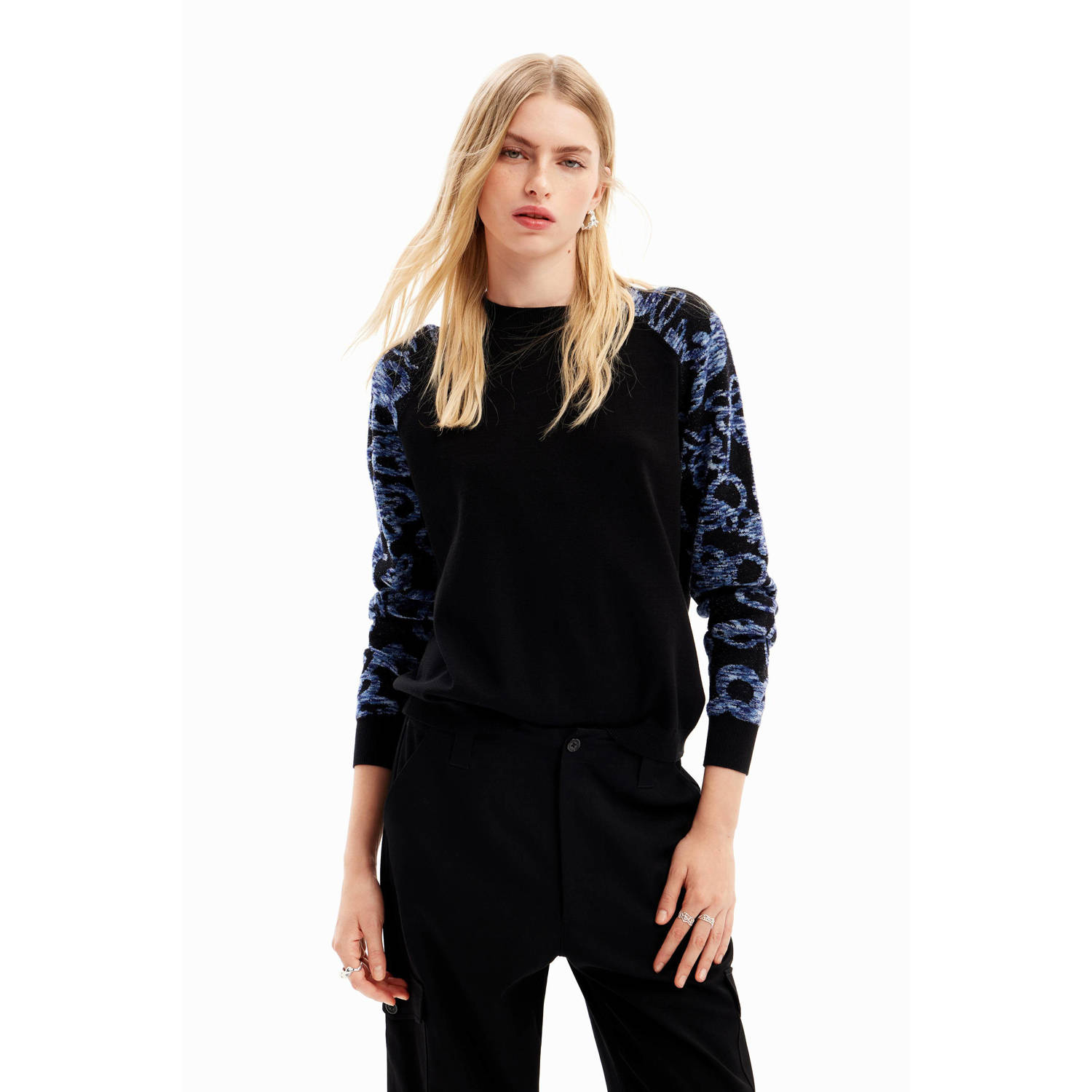 Desigual trui met ingebreid patroon zwart