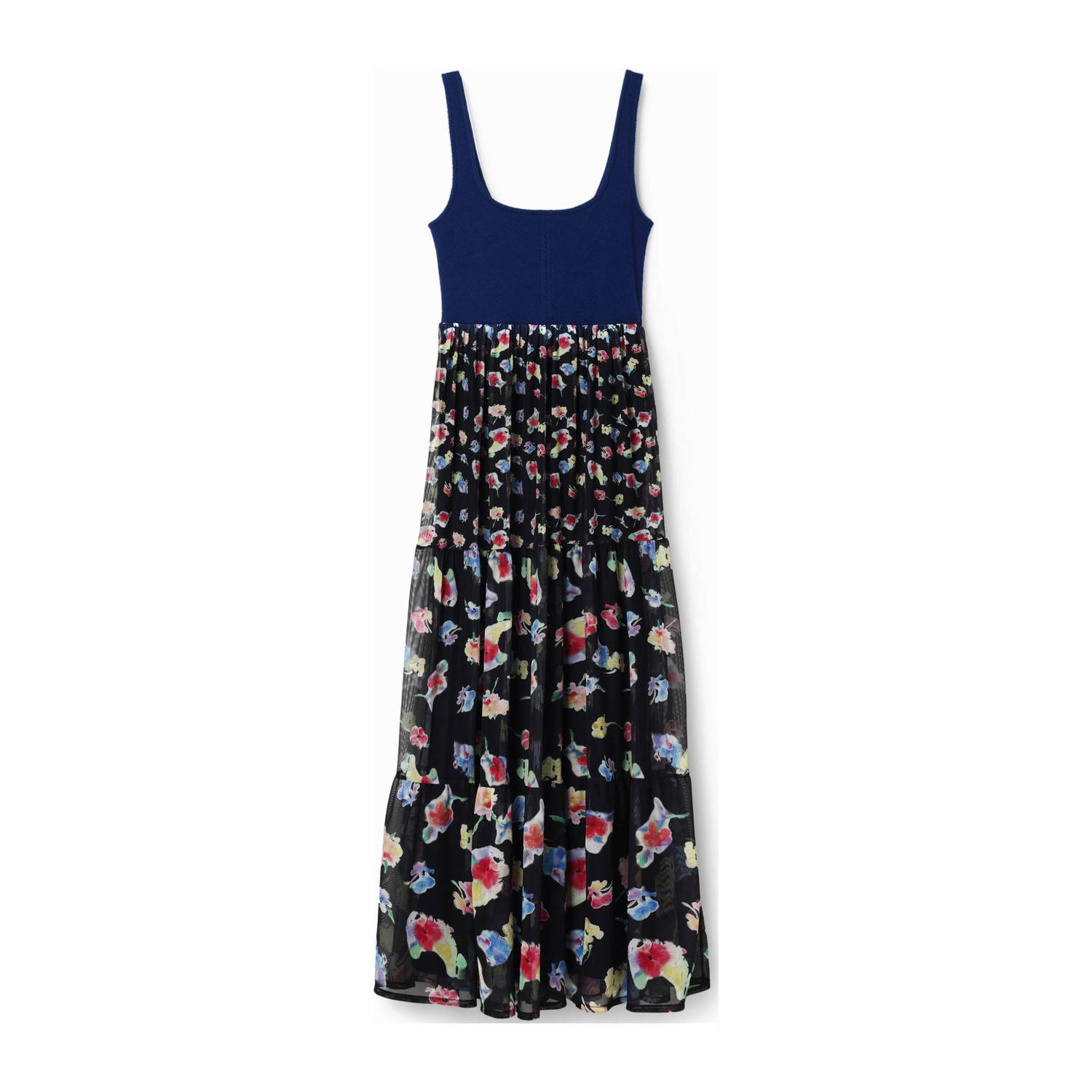 Desigual A-lijn jurk met all over print en volant donkerblauw