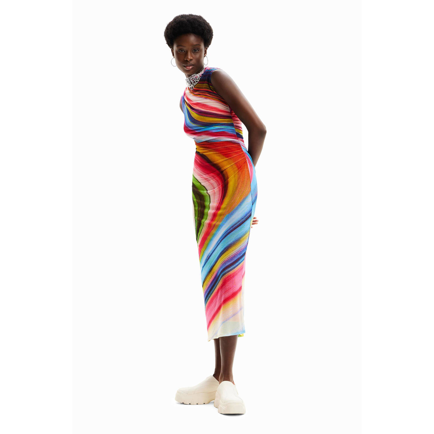 Desigual mesh jurk met rainbow print multi