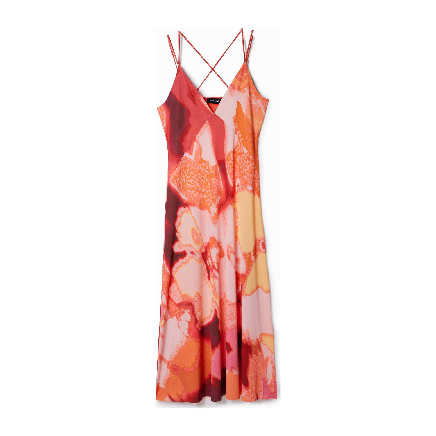 Desigual maxi jurk met all over print koraalrood oranje roze