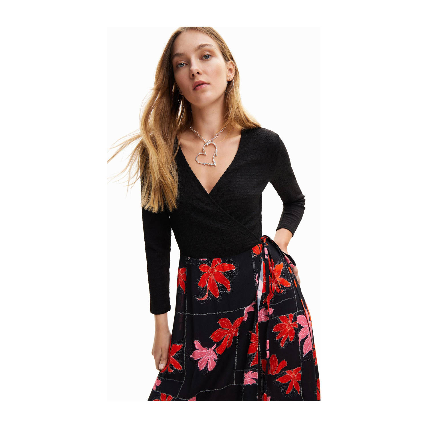 Desigual gebloemde jurk zwart rood