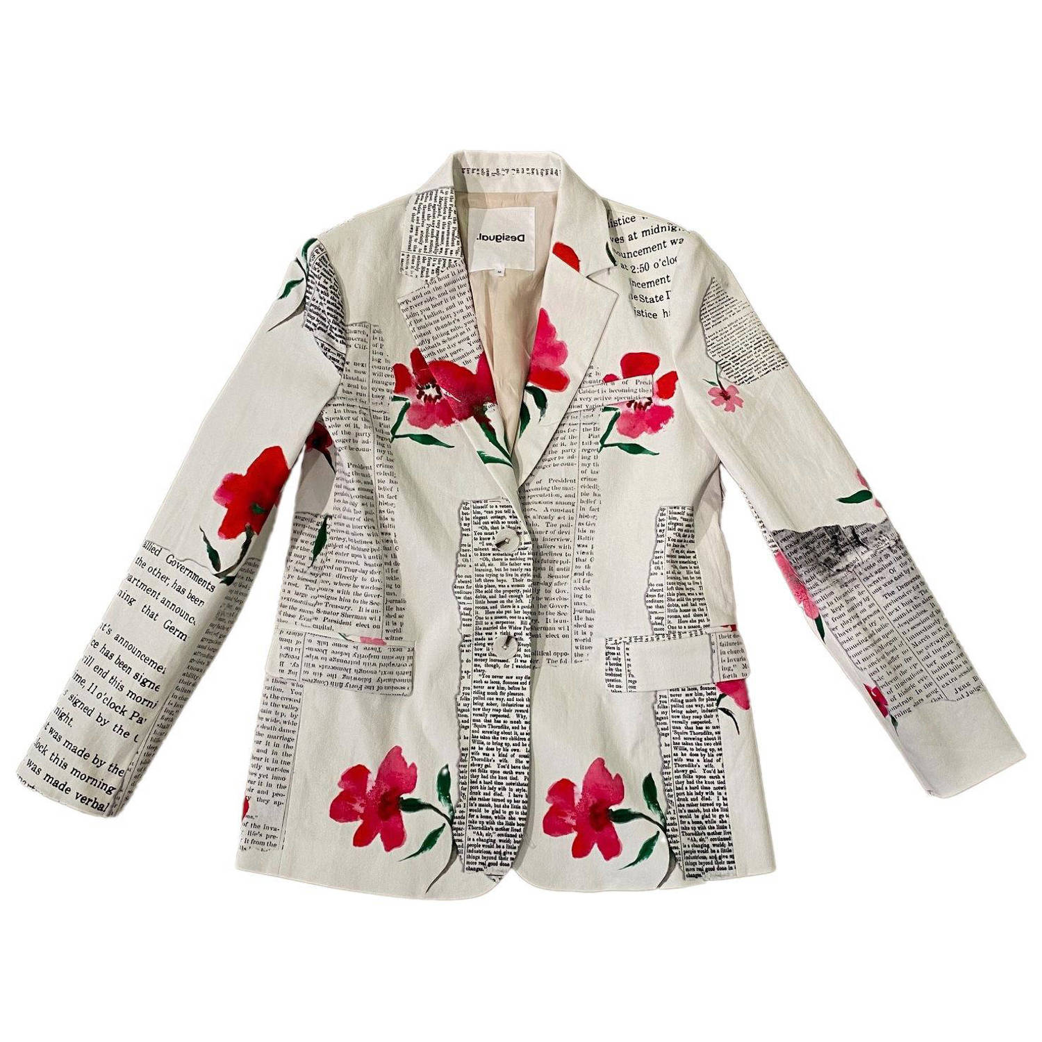 Desigual rechtvallende blazer met all over print ecru