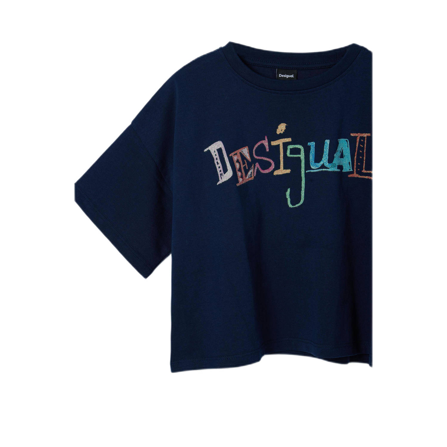 Desigual T-shirt met tekst donkerblauw