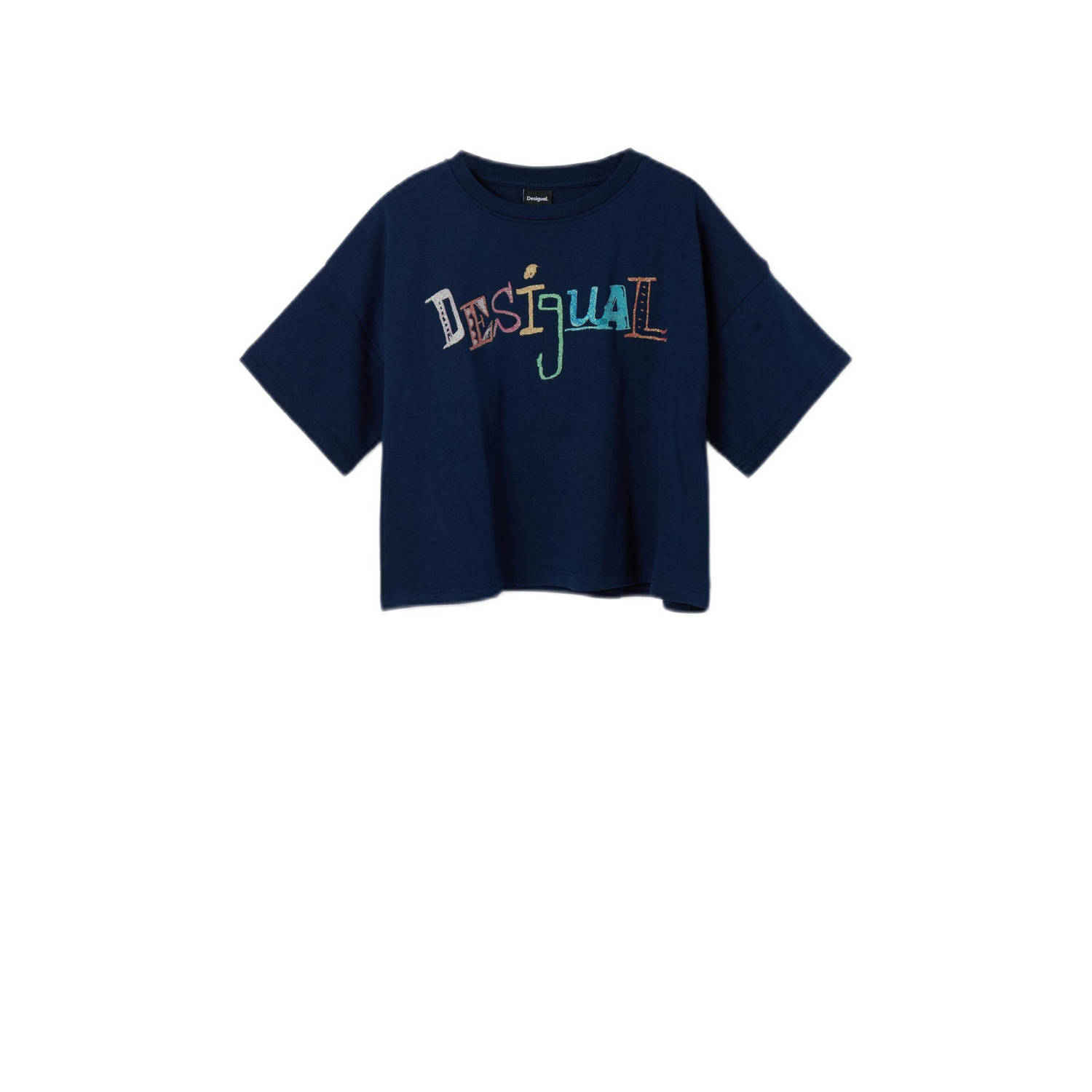 Desigual T-shirt met tekst donkerblauw