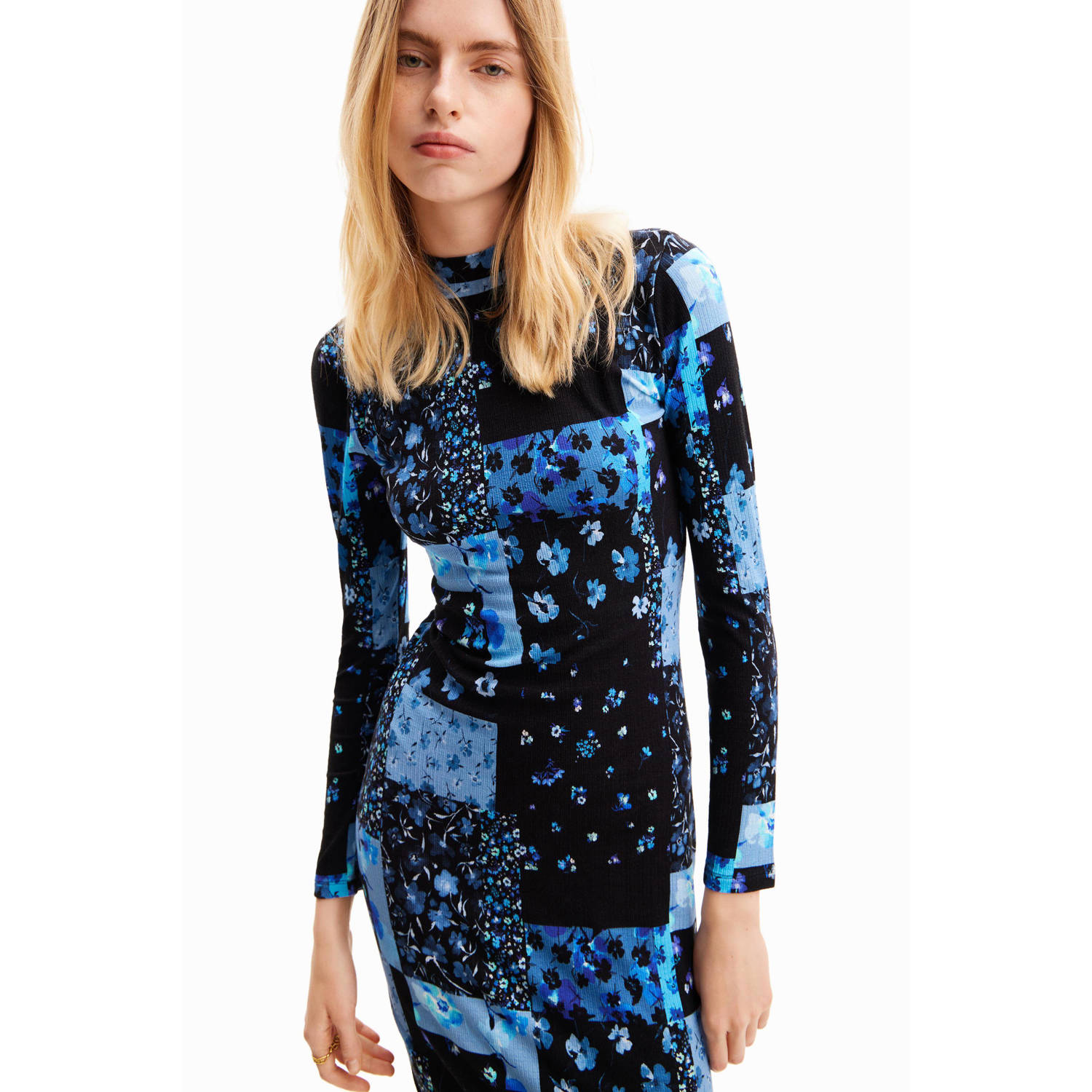 Desigual Los Angeles Midi Jurk Blue Dames