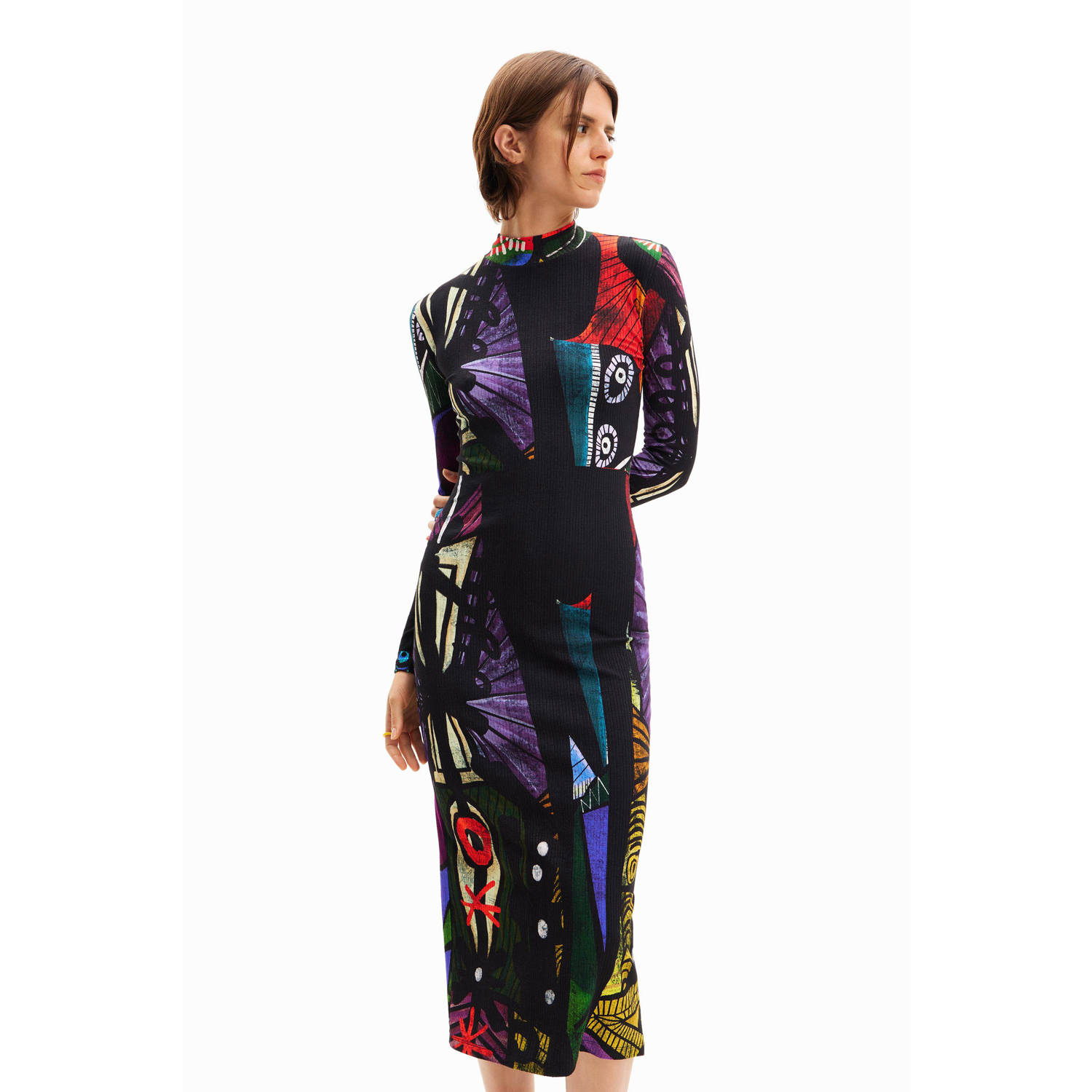 Desigual bodycon jurk met all over print zwart