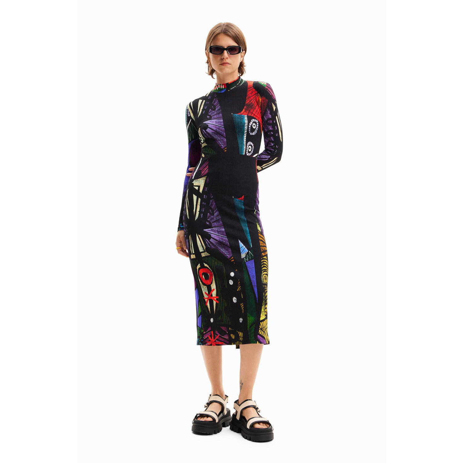 Desigual bodycon jurk met all over print zwart