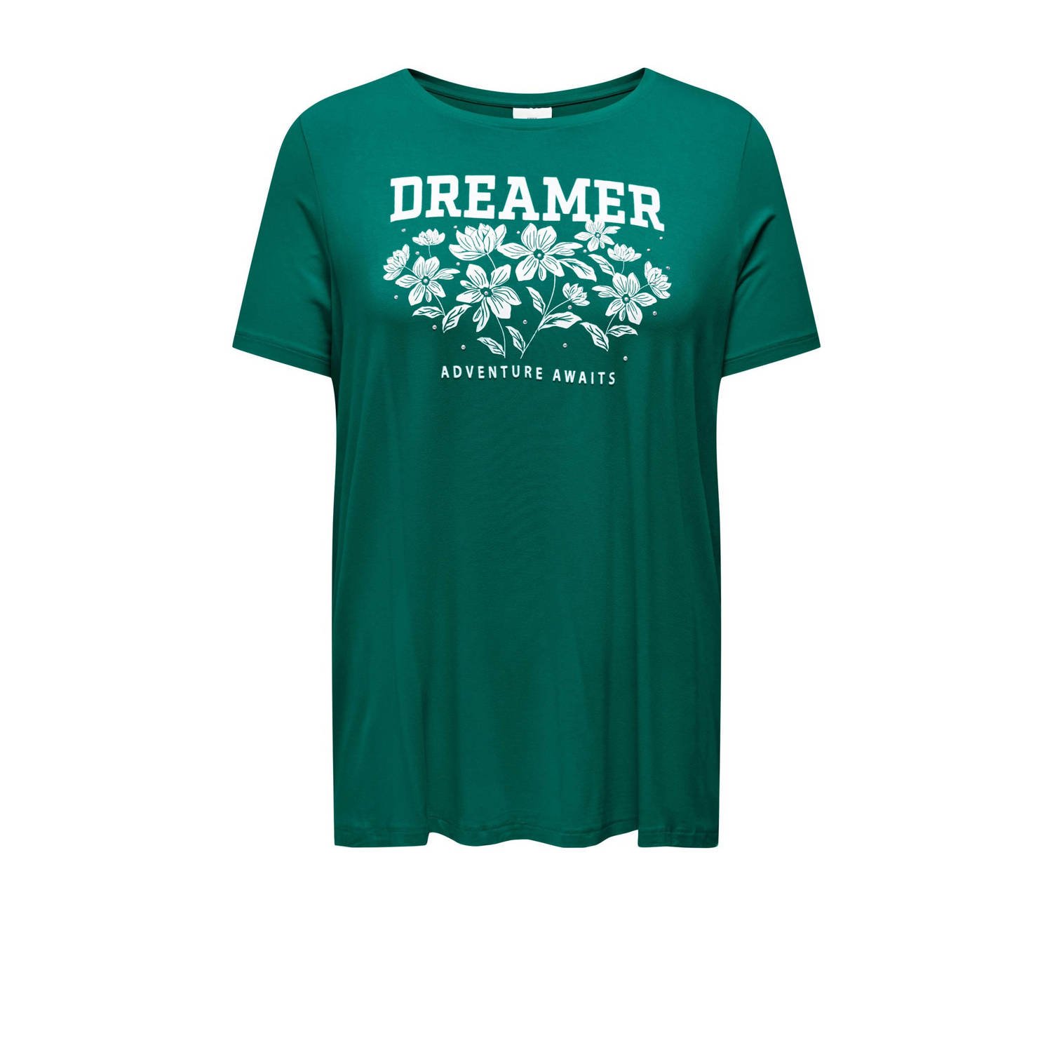 ONLY CARMAKOMA T-shirt CARANINA met printopdruk groen