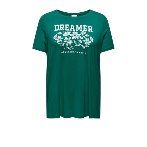 ONLY CARMAKOMA T-shirt CARANINA met printopdruk groen
