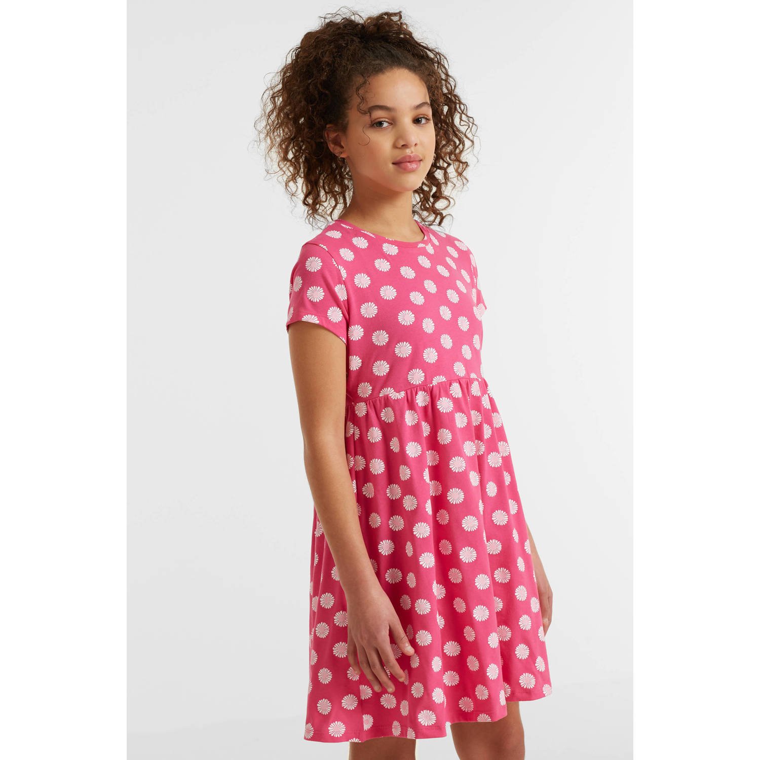 Anytime jurk met bloemenprint roze Meisjes Katoen Ronde hals Bloemen 134 140