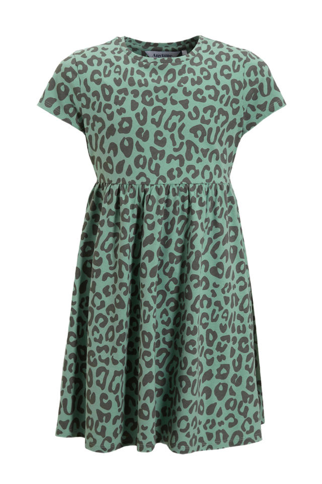 anytime jurk met panterprint groen wehkamp
