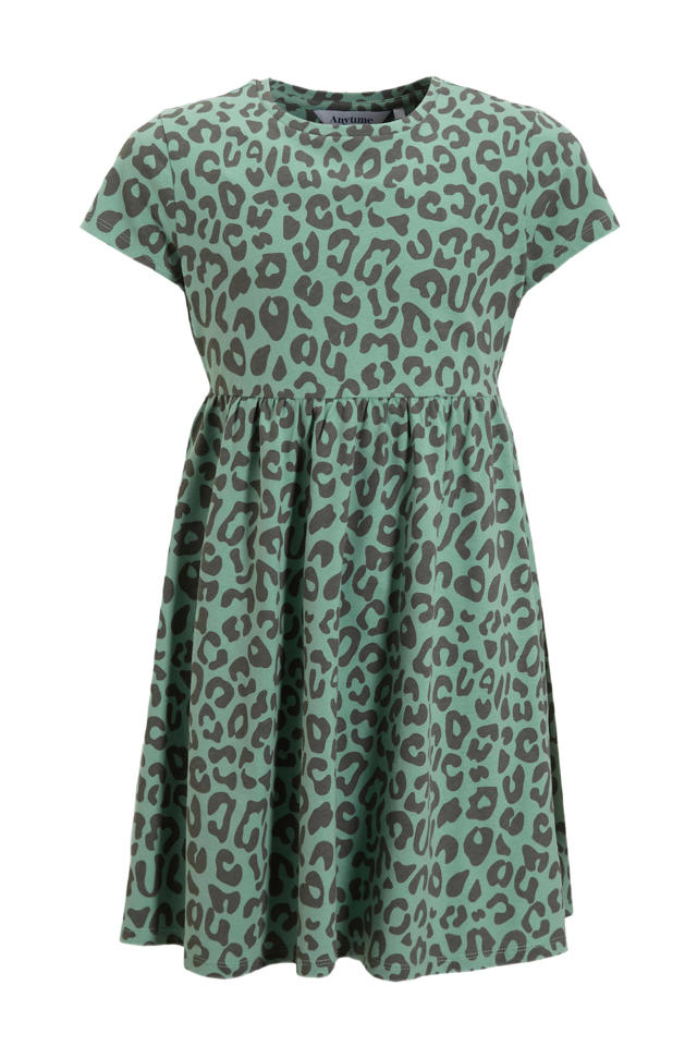 anytime jurk met panterprint groen wehkamp